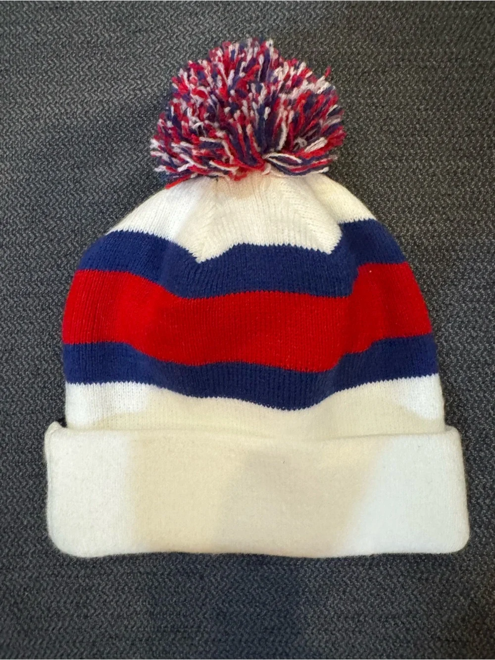 47 Brand Kids Patriots Football White Red & Blue Pom Pom Beanie with Team Logo
